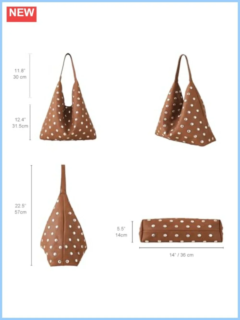 Vegan Leather Studded Hobo Tote Bag Rivet Shoulder Punk Handbag